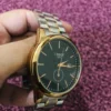 Classic Men's Watch – Black Dial with Gold-Tone Bezel