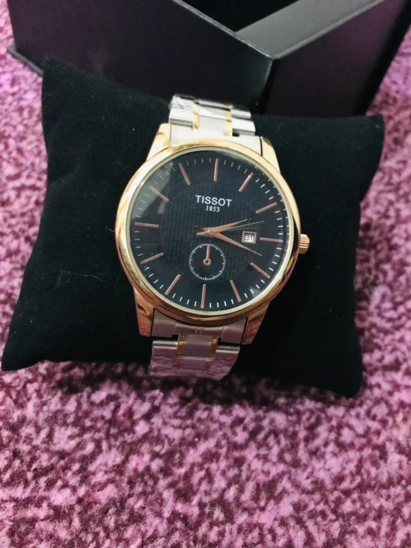 Classic Men's Watch – Black Dial with Gold-Tone Bezel