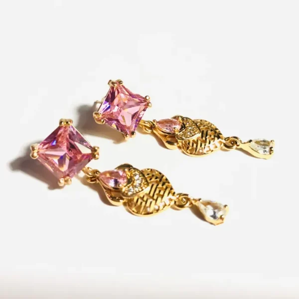 pink square rhinestone jhumka earring