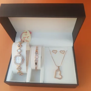 Rose Gold-Plated Watch and Heart Jewelry Set