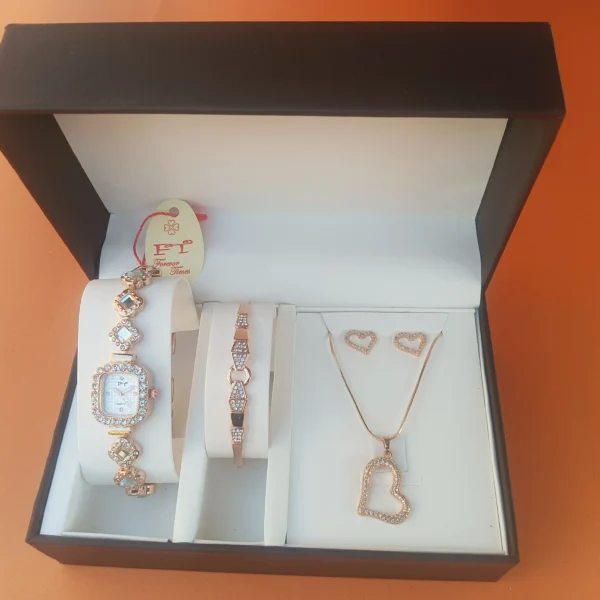 Rose Gold-Plated Watch and Heart Jewelry Set