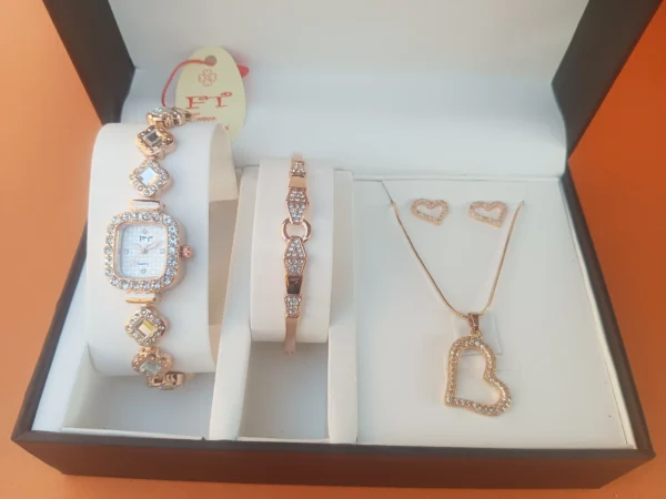 Rose Gold-Plated Watch and Heart Jewelry Set