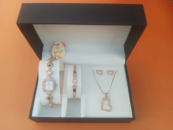 Rose Gold-Plated Watch and Heart Jewelry Set