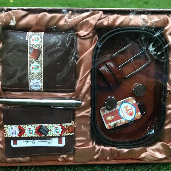 Premium 5-in-1 Leather Gift Set – Wallet, Belt, Keychain, Pen & Luxury Gift Box