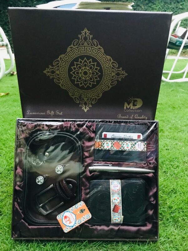 Premium 5-in-1 Leather Gift Set – Wallet, Belt, Keychain, Pen & Luxury Gift Box
