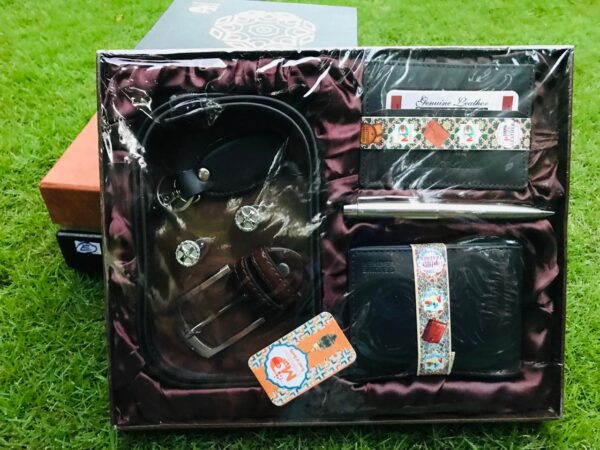 Premium 5-in-1 Leather Gift Set – Wallet, Belt, Keychain, Pen & Luxury Gift Box
