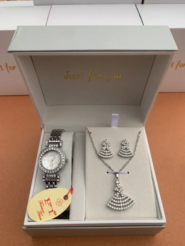 Elegant Silver Crystal Watch & Jewelry Gift Set for Women