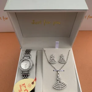 Elegant Silver Crystal Watch & Jewelry Gift Set for Women