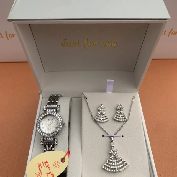 Elegant Silver Crystal Watch & Jewelry Gift Set for Women