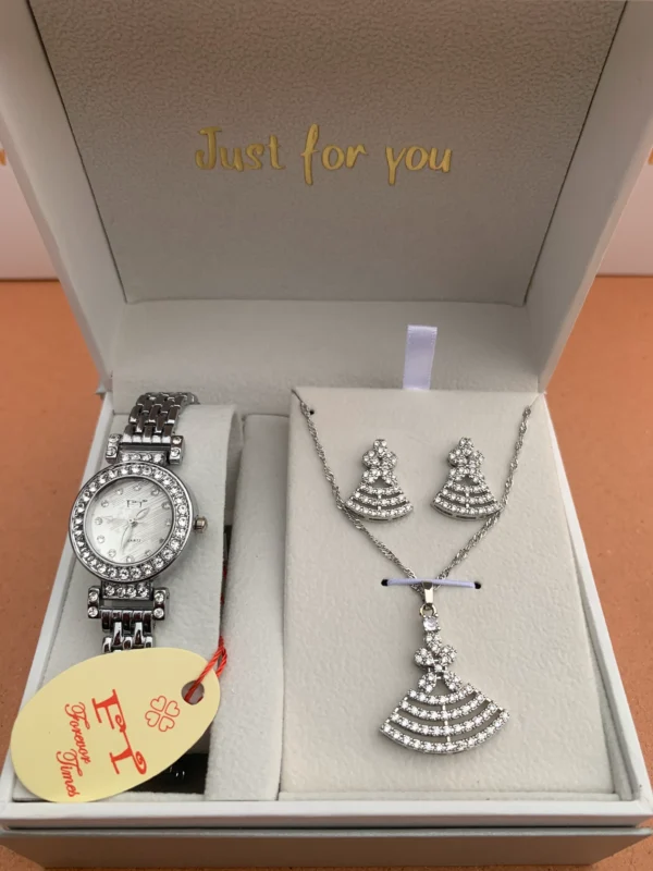 Elegant Silver Crystal Watch & Jewelry Gift Set for Women