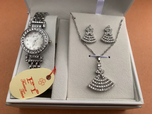 Elegant Silver Crystal Watch & Jewelry Gift Set for Women