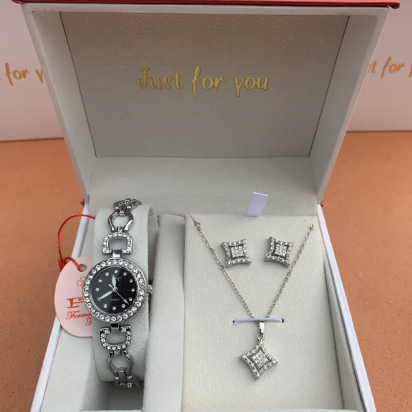 Premium Silver Crystal Watch & Star-Shaped Jewelry Gift Set for Women