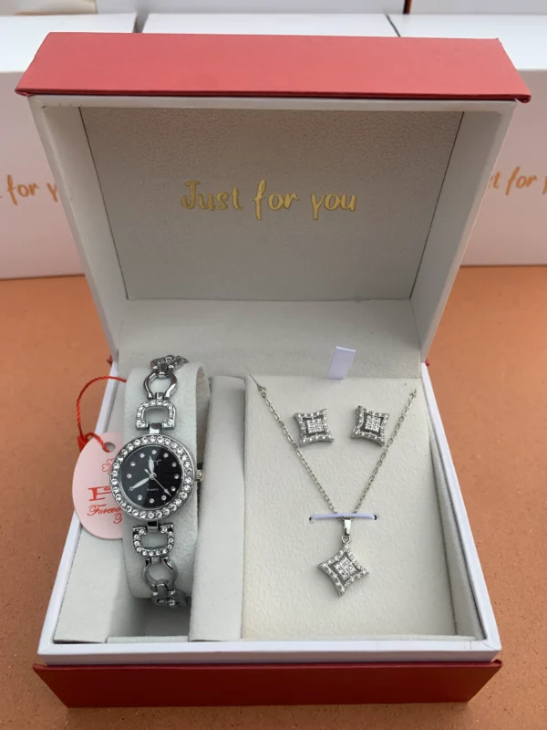 Premium Silver Crystal Watch & Star-Shaped Jewelry Gift Set for Women