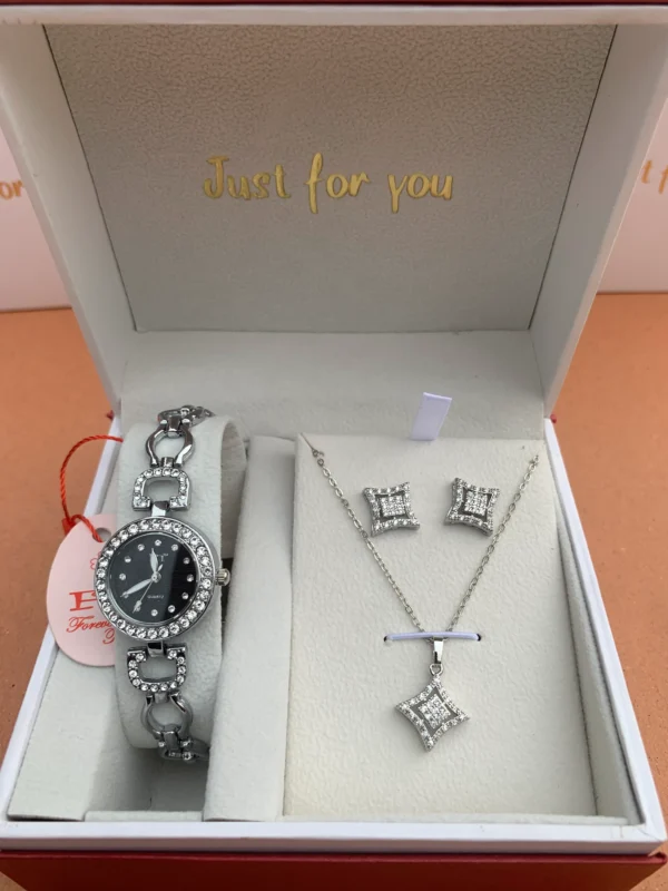 Premium Silver Crystal Watch & Star-Shaped Jewelry Gift Set for Women