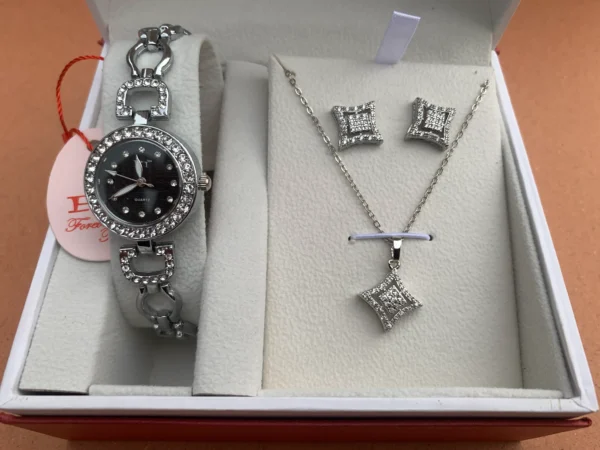 Premium Silver Crystal Watch & Star-Shaped Jewelry Gift Set for Women