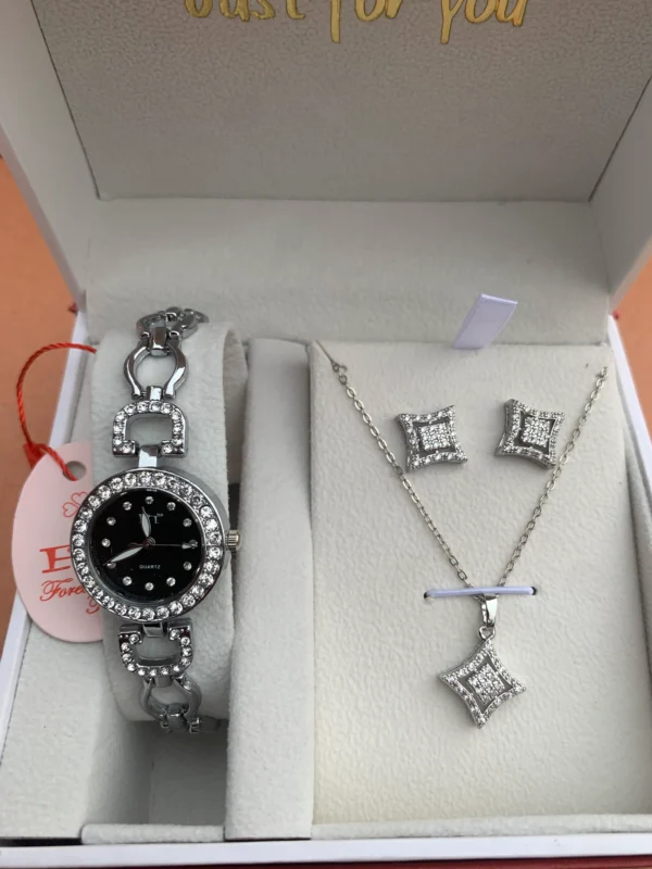 Premium Silver Crystal Watch & Star-Shaped Jewelry Gift Set for Women