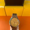Men's Analog Watch – Golden Dial with Silver Stainless Steel Strap