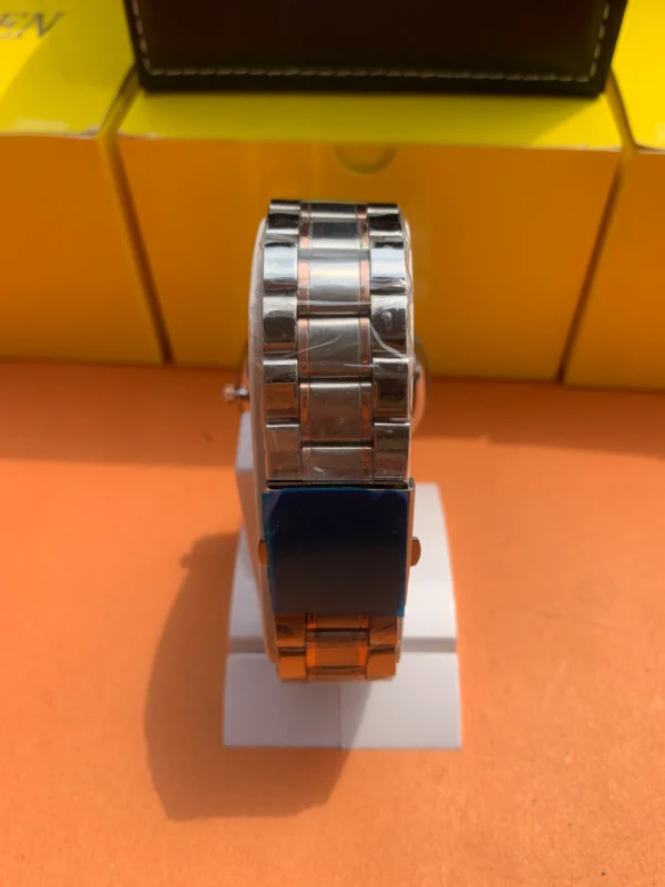 Men's Analog Watch – Golden Dial with Silver Stainless Steel Strap