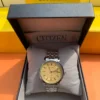 Men's Analog Watch – Golden Dial with Silver Stainless Steel Strap