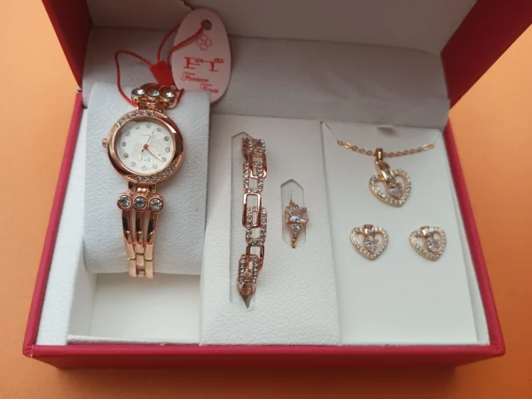 Rosegold Heart Jewelry & Watch Gift Set for Women