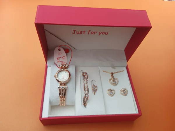Rosegold Heart Jewelry & Watch Gift Set for Women