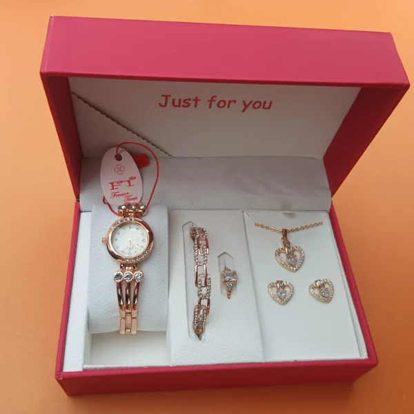 Rosegold Heart Jewelry & Watch Gift Set for Women