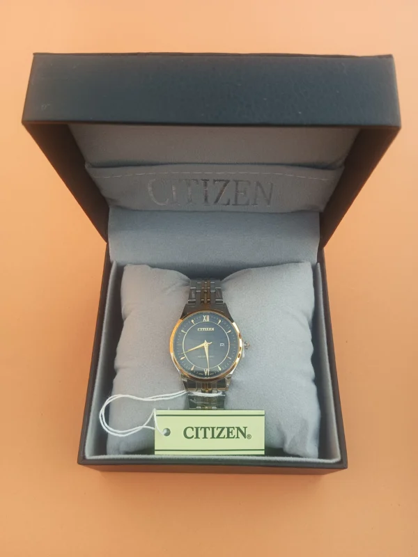 Two-Tone Stainless Steel Watch with Black Dial