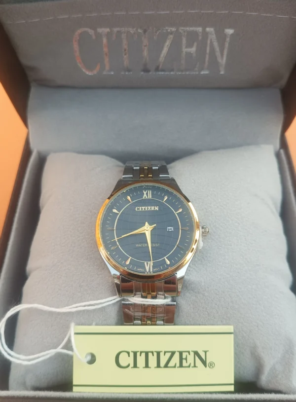 Two-Tone Stainless Steel Watch with Black Dial
