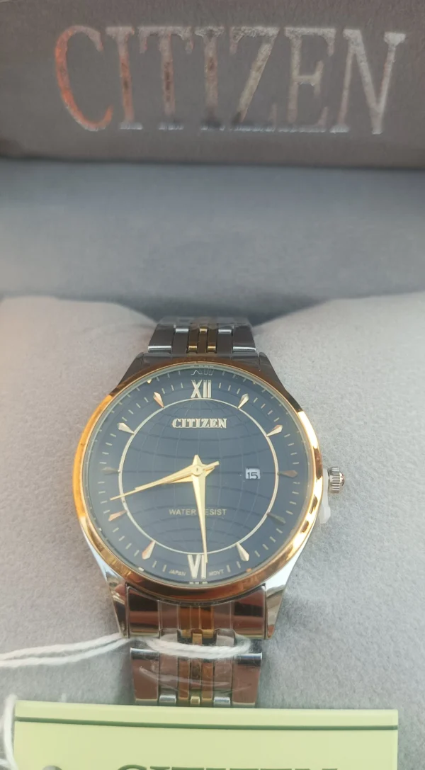 Two-Tone Stainless Steel Watch with Black Dial