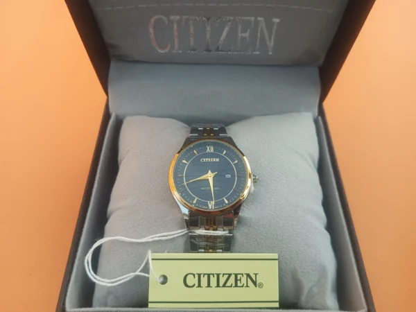 Two-Tone Stainless Steel Watch with Black Dial