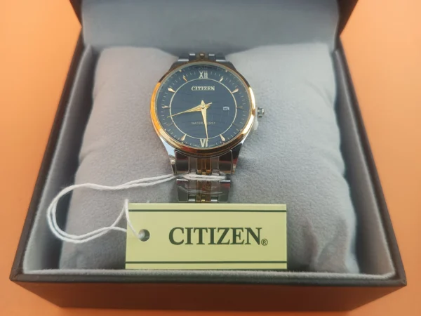 Two-Tone Stainless Steel Watch with Black Dial