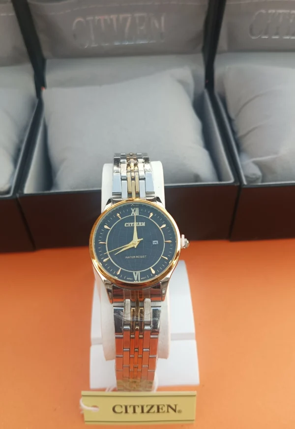 Two-Tone Stainless Steel Watch with Black Dial