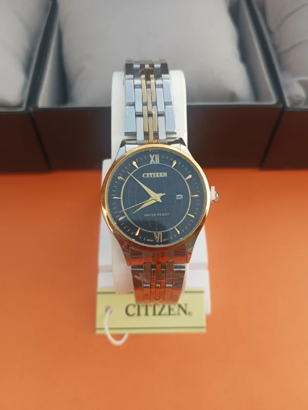 Two-Tone Stainless Steel Watch with Black Dial