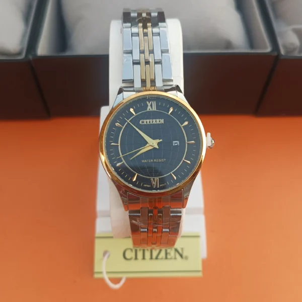 Two-Tone Stainless Steel Watch with Black Dial