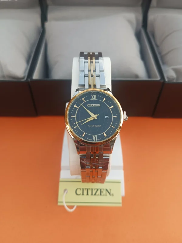 Two-Tone Stainless Steel Watch with Black Dial