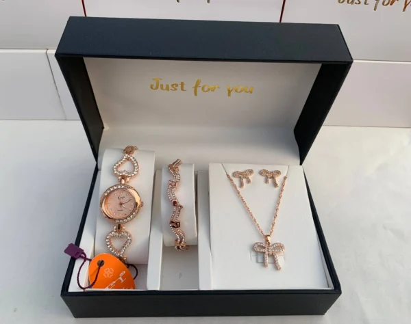 Elegant Rose Gold Gift Set – Watch, Bracelet & Jewelry Combo