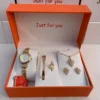 Elegant Gold-Tone Women's Watch & Jewelry Gift Set – 5-in-1 Box
