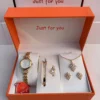 Elegant Gold-Tone Women's Watch & Jewelry Gift Set – 5-in-1 Box
