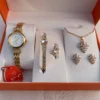 Elegant Gold-Tone Women's Watch & Jewelry Gift Set – 5-in-1 Box