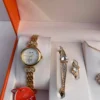 Elegant Gold-Tone Women's Watch & Jewelry Gift Set – 5-in-1 Box