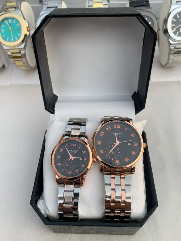 WEIDY Elegant Couple Watch Set – Rose Gold & Silver Edition