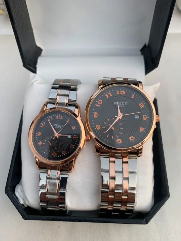 WEIDY Elegant Couple Watch Set – Rose Gold & Silver Edition