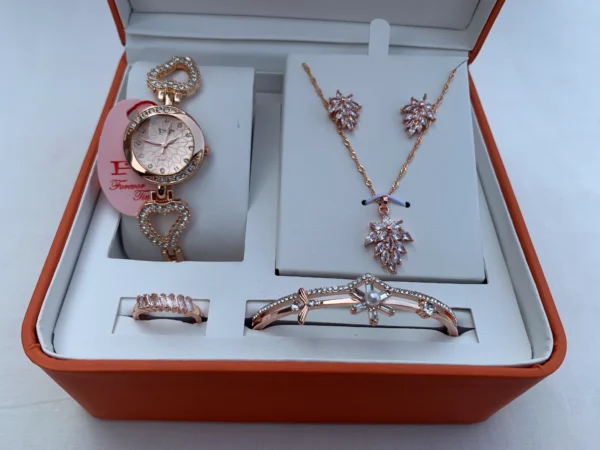 Rose Gold Heart Charm Jewelry Gift Set