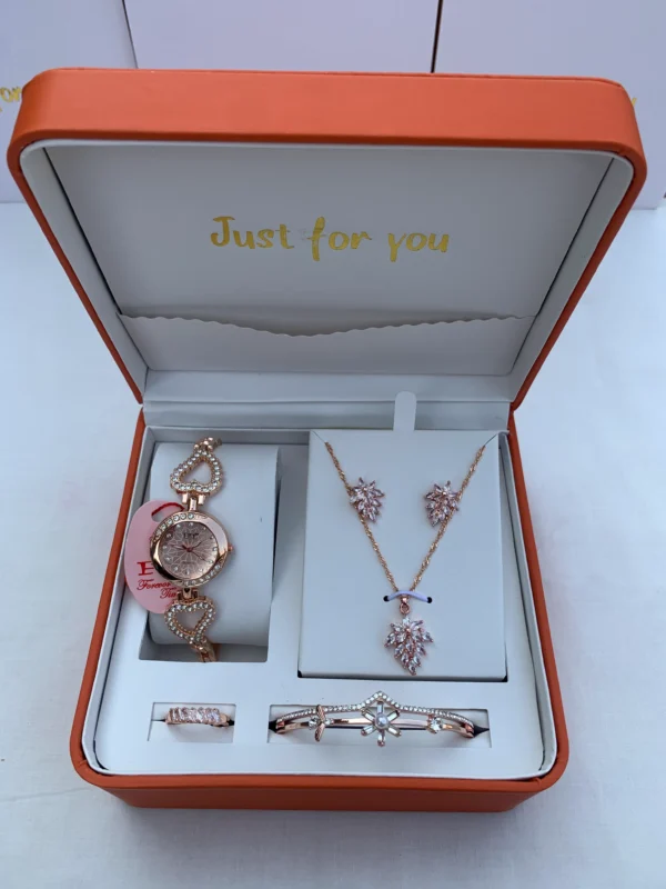 Rose Gold Heart Charm Jewelry Gift Set